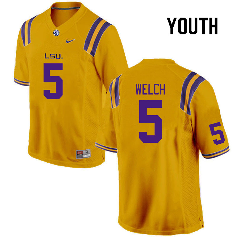 Youth #5 Laterrance Welch LSU Tigers College Football Jerseys Stitched Sale-Gold
